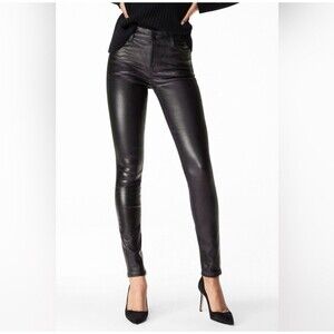 J BRAND MARIA High Rise Skinny Leg Faux Leather/Coated in Galactic Black 24x25